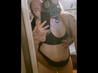 Daddy fingers my pussy in a gas mask