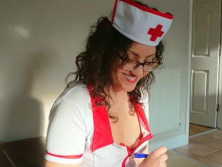 Sexy nurse gives sperm volume pills and collects sample in her mouth POV