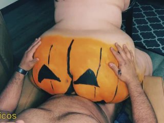 Big Halloween pumpkin ass rides cock and takes huge Cumshot load