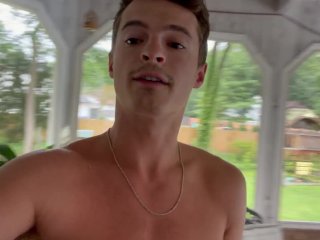 Fit teen jerks off in his parents backyard