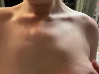 Titty Fuck Aftermath playing with cum