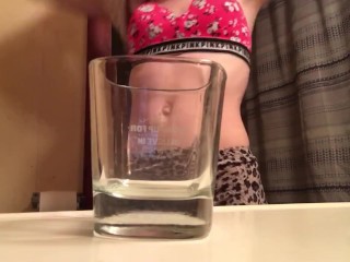 Squirting my milk in a clear glass
