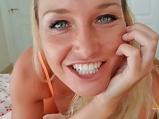 Mature blonde woman with blue eyes, Kathia Nobili is sucking her lover's cock like a pro