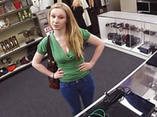 Blonde girlfriend gets fucked at the pawnshop in exchange of cash
