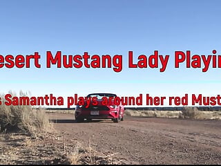 Desert Mustang Lady Playing, Mrs Samantha and her Red Mustang