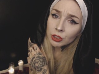 Blasphemous Satanic Nun Squirts and Fucks Cross, Stuffs Rosary and Wax Drip