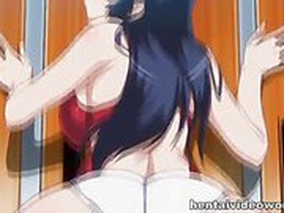 Cute hentai brunette fucked in the change room