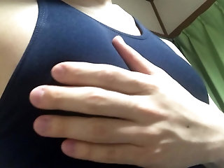 fake boobs & school swimwear (japanese clossdresser)