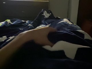 Caressing the big cock at midnight under the blankets