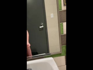 PRE-CUMMING IN THE GYM BATHROOM