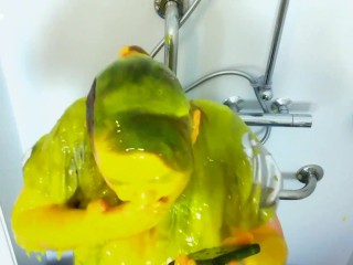 Bitchy BBW in satin blouse drenched in gunge and humiliated! Slapstick WAM