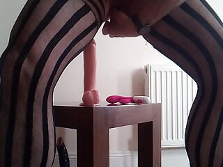 Irish sissy bottoms out on dildo for her Master