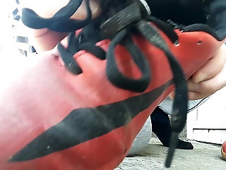 my old torn red sneakers